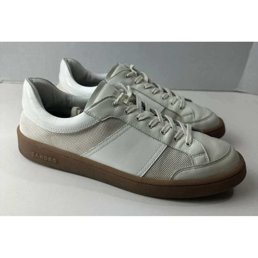 Sandro Mesh and Leather Sneakers Men's Size 43 US 10 - 10.5 Low Top Lace Shoes - Picture 4 of 16